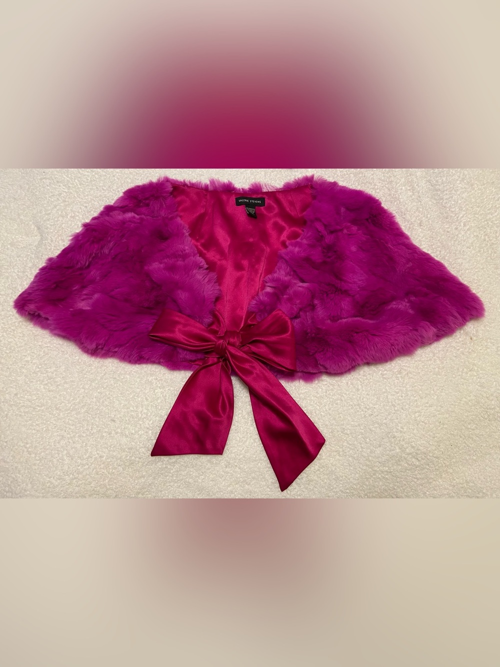 Valerie Stevens Vintage Rabbit Fur Bolero in Hot Pink with Satin Bow